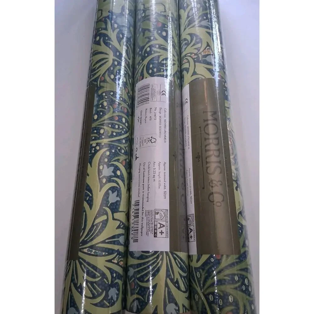 Morris & Co. Seaweed Cobalt/Thyme Wallpaper DM3W214713. One Double Roll